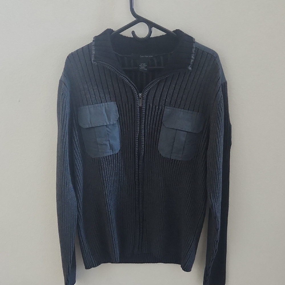 Calvin Klein Men's Grey Knit Zip Up Sweater